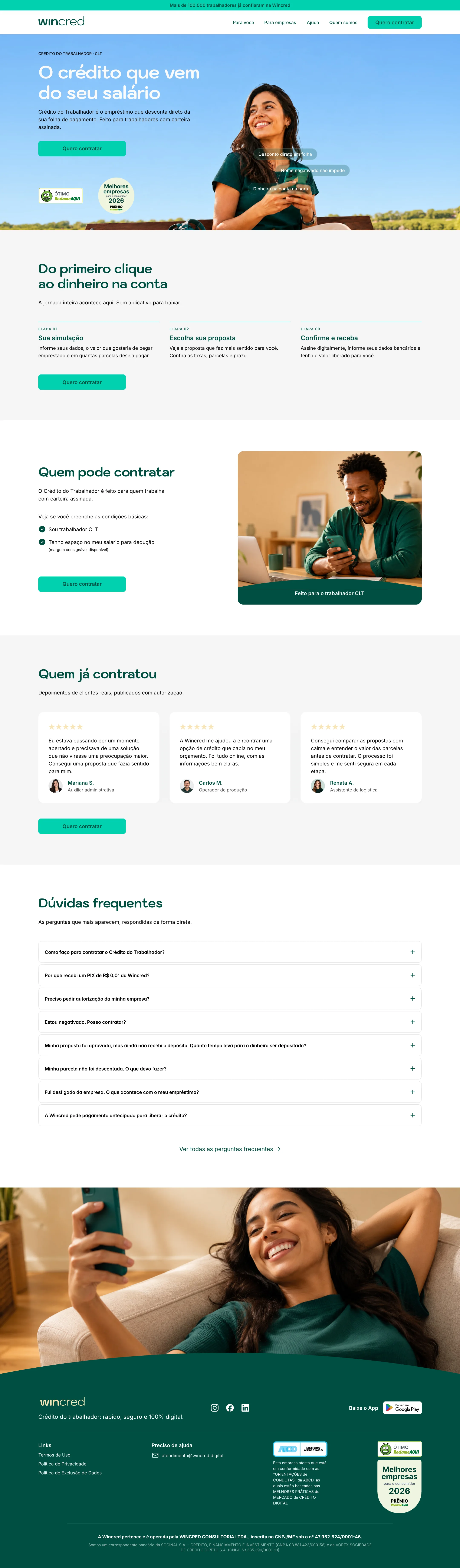 The Wincred website, desktop